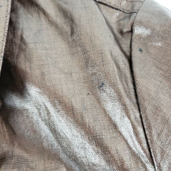 CHICOS 1 ( M ) Glossy Brown Coated Linen Casual Jacket 1/2 Sleeve FLAWS - Picture 9 of 10